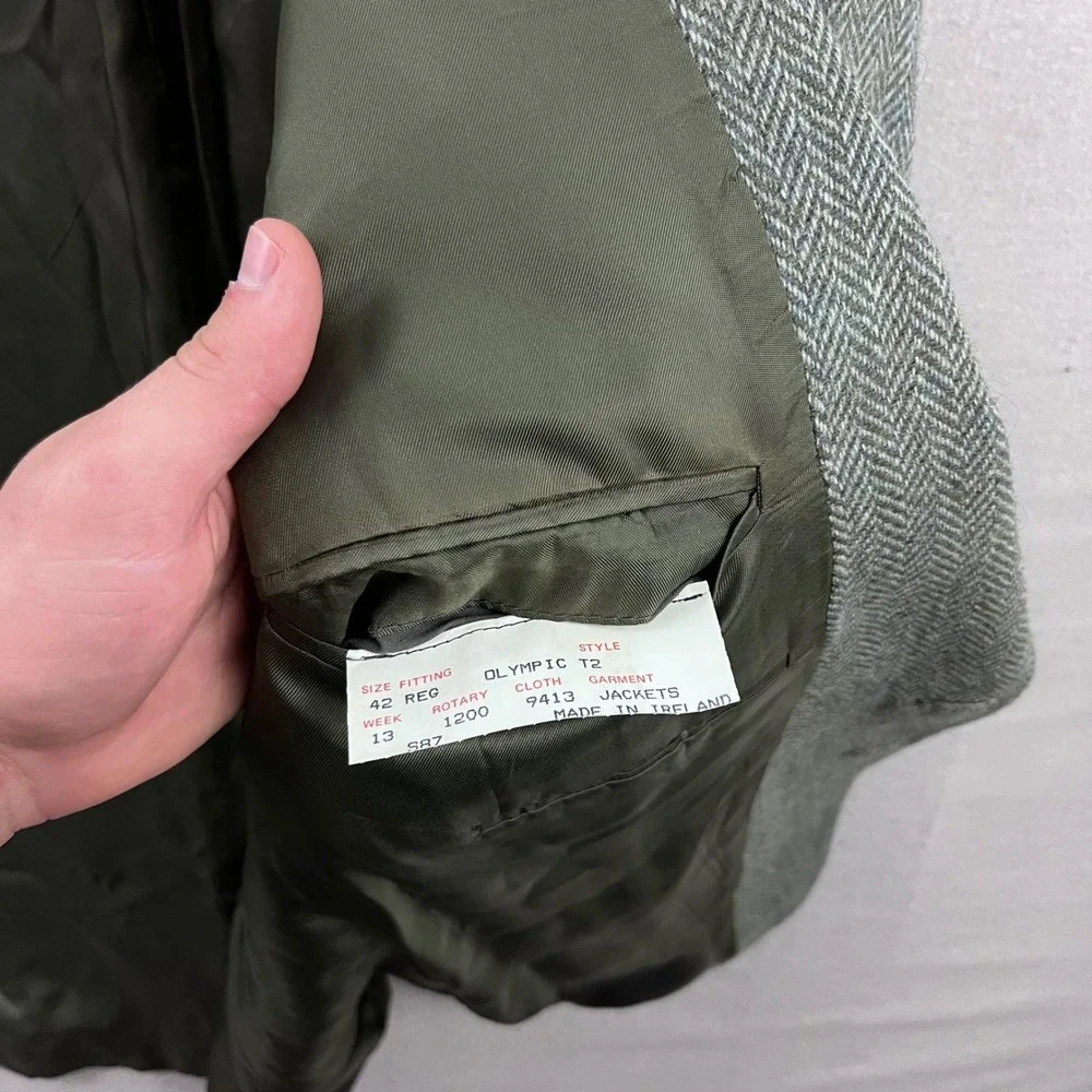 VTG 80s Magee Blazer Mens 42 Reg Green Donegal Mist Tweed Wool Cashmere Mohair